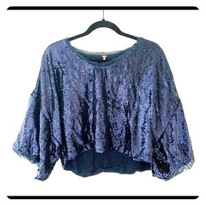 NWT FREE PEOPLE blue sequin crop S